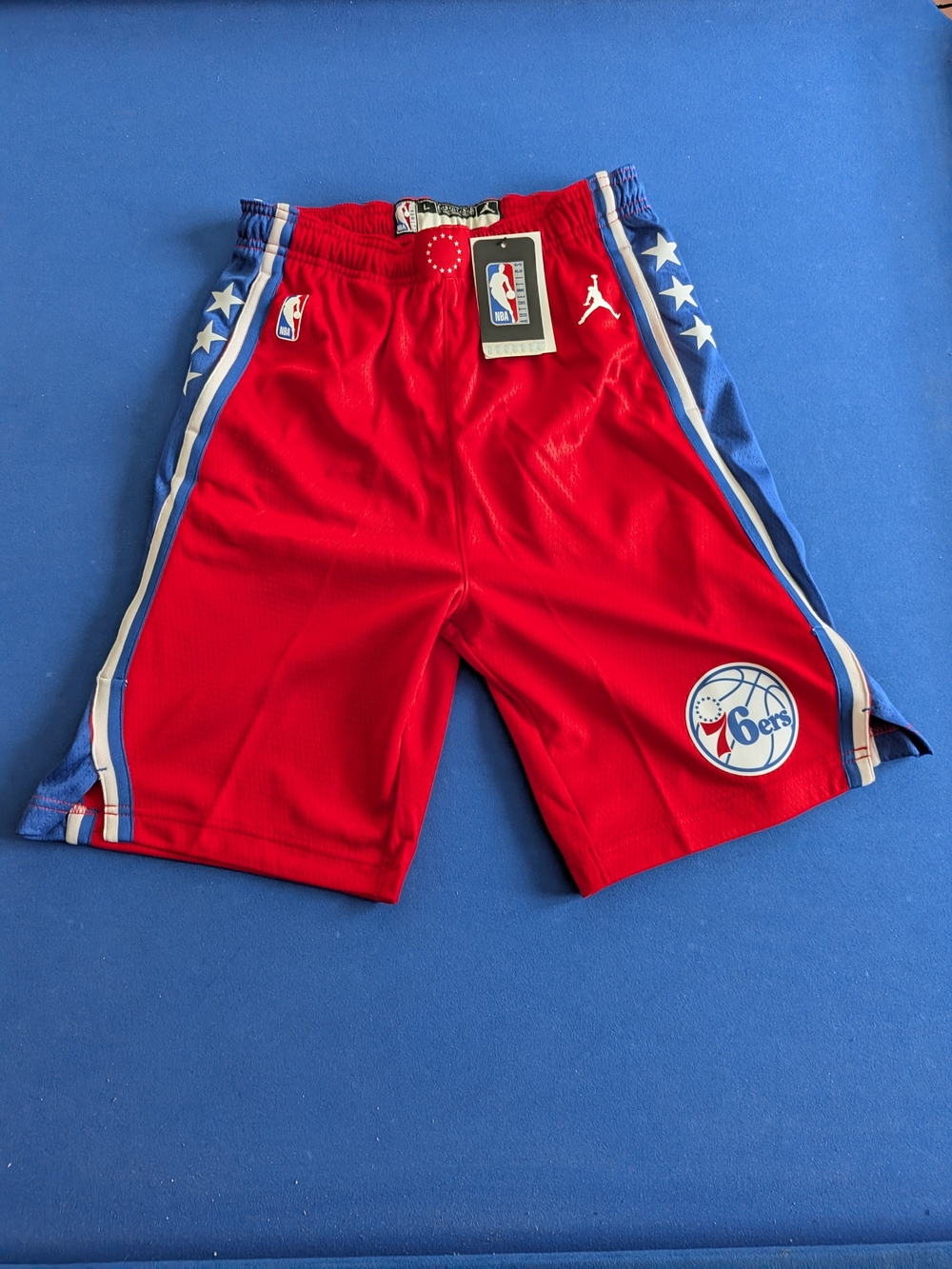 Large 14/16 YOUTH Jordan Philadelphia 76ers Sixers Basketball Shorts Red NBA